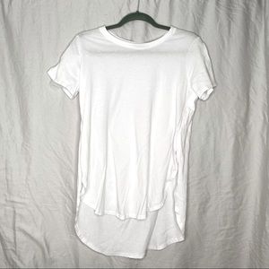 Long Short Sleeve White Side Slits T Shirt